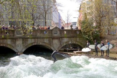 Surfing on the Eisbach Munich